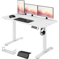 Bureau assis-debout réglable en hauteur. 140 cm x 70 cm x 116 cm. Blanc