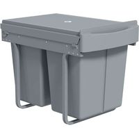 Cubo de basura de cocina, cubo deslizante integrado para debajo del fregadero con 2 compartimentos extraíbles de 20 L, 52 x 33,5 x 41 cm, gris.