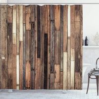 Wooden Shower Curtain, Old Floor Rustic Style, Fabric Bathroom Decor Set with Hooks, 180cm x 200cm, Brown