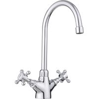 JASSFERRY Swan Neck Kitchen Mixer Tap Monobloc Two Crosshead Handles Swivel Spout Chrome