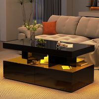Table basse avec LED, 2 tiroirs et rangement, dimensions 104 x 53 x 46 cm TableBasse NoirLaquéTable de Salon ModerneLED Tables Basses de SalonTable BasseNoir LED Table de Salon LED