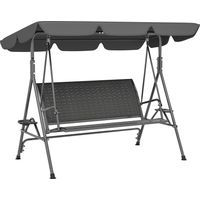 Dondolo da Giardino 3 Posti in Rattan PE e Acciaio con Tettuccio e Portabicchieri, 204x112x150 cm, Grigio