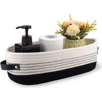 Cesta rectangular para guardar cosas de bebé, hecha de cuerda de algodón trenzada con asas.