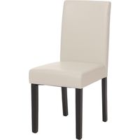 Chaise de salle à manger Littau, chaise de cuisine, similicuir, blanc, pieds foncés