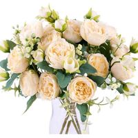 Bouquet de pivoines artificielles en soie, 4 pièces, pour centre de table de mariage, décoration de cuisine, couleur champagne