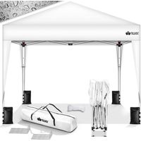tillvex Pavillon 3x3m wasserdicht Weiß + 4er Set Sandsäcke Pop-Up Faltpavillon stabil & höhenverstellbar Gartenzelt UV Schutz 50+ Partyzelt mit Tasche für Garten