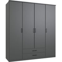 Armoire de chambre graphite 4 portes battantes – 2 tiroirs – Dimensions 180 x 58 x 199 cm – Rangement optimal pour vêtements – Wimex