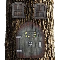 Relaxdays – Décoration pour tronc d'arbre en résine – Maison de fées avec porte et fenêtres – Résistante aux intempéries – Dimensions 15,5 x 12 cm