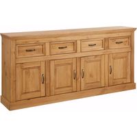 Buffet enfilade 4 portes 4 tiroirs – Bois massif FSC® – Style maison de campagne – Rangement élégant pour petits espaces
