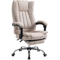Vinsetto Bürostuhl Drehstuhl mit Liegefunktion Fußstütze Bürosessel Sitzhöhenverstellung Stuhl Schreibtischstuhl Mikrofaser Kunststoff Metall Nylon Beige+Schwarz+Silber 63 x 71 x 110-118 cm