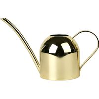 Regadera moderna de acero inoxidable para plantas de interior con asa cómoda, pico largo y cuerpo sólido para uso en interiores y exteriores, color dorado.