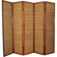 Pegane – Paravent en bois verni et bambou bicolore – 5 panneaux – Charnières double sens – Pour espaces intérieurs et extérieurs