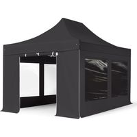 TOOLPORT PopUp Gazebo Party Tent 3x4,5m - with panorama windows PREMIUM 100% waterproof roof marquee black