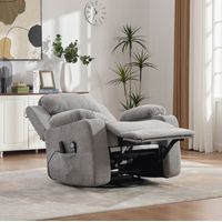 Fauteuil relax pivotant à 360° avec massage et chauffage, dossier et repose-pieds électriques réglables, poches de rangement et porte-gobelets, gris