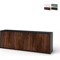 Credenza mobile buffet cucina 4 ante cannettate 238x50x83cm Budapest BF - Marrone - Nero