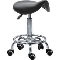 5-Wheel Stool, Height-Adjustable Stool, Ergonomic Seat Padded with Foam Rubber, Modern Design, Versatile, 36.5x37.5x51-66 cm, Black