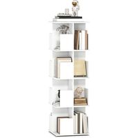 Bibliothèque tournante blanche 4 niveaux, meuble de rangement 16 casiers, 39x39x128,3 cm