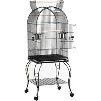 Yaheetech Cage à Oiseau avec Toit Ouvert Volière sur roulettes pour Canaries Perroquet Perruches et Calopsitte 59 x 59 x 150 cm Noir