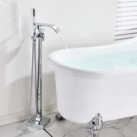 Suguword – Robinet de baignoire autoportant – Mitigeur en laiton massif avec bec à cascade – Douchette à main 60" – Design moderne et élégant