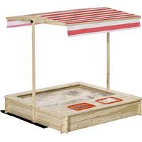 Outsunny – Bac à sable carré 1,18 m en bois autoclave – Toit réglable et refermable – 2 bacs en plastique inclus – Pour 4 enfants