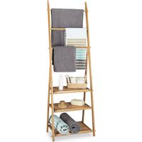 Relaxdays – Porte-serviettes en bambou pliable 3 barres de séchage – 3 tablettes de rangement – Dimensions H x l x P: 152 x 53 x 31 cm – Style bois naturel