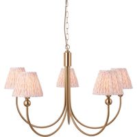 Endon Santiago Suspension en laiton vieilli brossé avec abat-jour en tissu feuille couleur pêche 16 cm 5 x B22