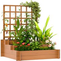 3 Tier Garden Planters with Trellis for Vine Climbing, Wooden Raised Beds, 95x95x110cm, Brown