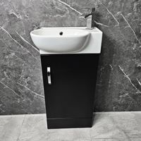 Black Cloakroom Vanity Unit 450mm Slimline Vanity Unit & Basin Choice of Taps, With Chrome Tap