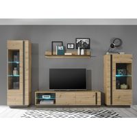 TV-Wohnwand modern CARDIFF-61 in Eiche Artisan Nb. mit Absetzungen in Graphit grau, B/H/T: ca. 340/194/40 cm