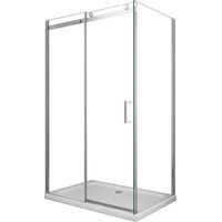 Caja de ducha de vidrio de 8 MM de 2 lados, 1 pared fija lateral + 1 puerta corredera reversible de altura 190 cm 80x130