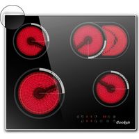 Plaque Vitrocéramique 4 Feux, Plaque Vitrocéramique avec bord inox, 59cm, Plaque de Cuisson électrique avec Double et Feux Ovale, 6700W, Sécurité Enfants, Sans Prise,Glaskeramik-Kochfeld