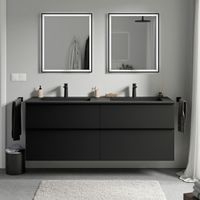 BERNSTEIN - Mobile lavabo sospeso MDF nero opaco, lavello Ghisa nero opaco + foro rubinetto, maniglia nero opaco - 160x46x62cm - LAVOA Nero opaco, Nero opaco, Nero opaco con foro rubinetto