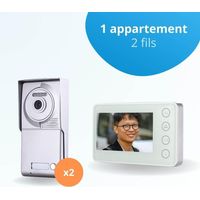 Portier interphone vidéo NEO 2 Fils pour 2 entrées - 1 appartement - 2 platines - 1 écran blanc