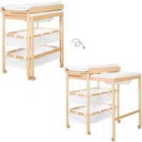 Table a langer extensible avec baignoire - ROBA - BABY POOL - Matelas a langer 'Roba Style' blanc inclus - Bois naturel