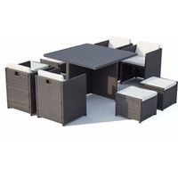 Salotto da giardino a incasso 8 posti resina intrecciata grigio/bianco SUNSET