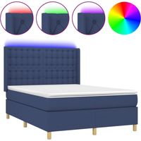 Lit double Lit adulte Sommier à lattes de lit matelas et LED Bleu 140x200 cm Tissu