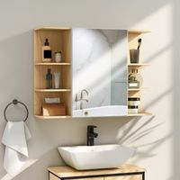 Armoire de Salle de Bain Murale avec Miroir, Porte, Étagères Ouvertes 80x20x59 cm Naturel