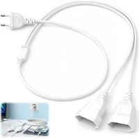 Euro Power Extension Cord 0.75mm² Max. 250V/2.5A 2 in 1 Extension Cable Euro Extension Cable for Indoor Use TV, Monitor, PC (0.5m, White)