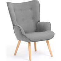 Idmarket – Fauteuil scandinave IVAR convertible en tissu 100% polyester gris clair – Dimensions 58x67x94,5 cm – Assise rembourrée avec accoudoirs