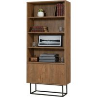 Dmora - Bibliothèque Almeni, Etagère de bureau, Porte-livre mobile, Librairie, 80x36h182 cm, Noyer et Noir, avec emballage renforcé