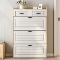 Schuhschrank 80 x 23,5 x 131 cm – mit 3 großen Klappen und 2 Schubladen – aus Naturholz und weiß