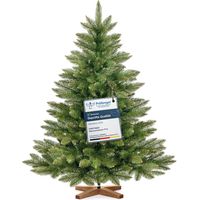 Sapin de Noël artificiel 120 cm Nordmann vert – Arbre fabriqué à la main en Europe – Pied en bois – Forme classique – Fairytrees