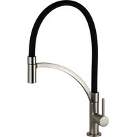 Mezclador de fregadero de cocina de acero cepillado con caño de silicona negra Pollini Senso MXCUMC27CZ2 acero inoxidable cepillado