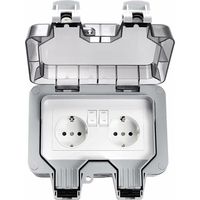 Enchufes impermeables para exteriores, Enchufe eléctrico doble para exteriores IP66, Enchufes de pared impermeables de 2 bandas con cubiertas,