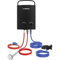 CAMPLUX Tragbare Gas-Wassererwärmer 5L/min 10kW, Durchlauferhitzer mit Propan/Butan-Gas - AY132BP43-DE - 50 mbar - Schwarz - Mit Wasserpumpe