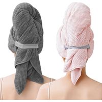 Set van 2 grote microvezel handdoeken voor lang haar, 103 x 60 cm, hoogwaardige tulband met elastiek, sneldrogend, super absorberend, wafeldesign, voor