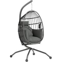 Outsunny – Fauteuil suspendu en acier avec coussin épais – Panier pliable avec porte-gobelet – Chaîne ajustable pour balancement – Gris foncé