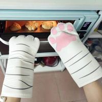Lot de 2 gants de cuisine à motifs pattes de chat, longs, résistants à la chaleur et antidérapants, en coton, pour la cuisson au four et au micro-ondes.