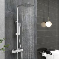 SKY Bathroom Thermostatic Mixer Shower Set Chrome All Square Exposed Valve Twin Head