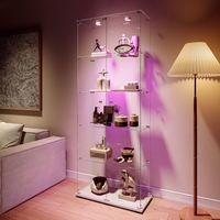 FOERPL-Vetrinetta in vetro con 5 ripiani a 2 ante, vetrinetta a colonna in vetro con LED e serratura, armadio moderno per lenti da collezione VetRine esposizione a colonna vetrina soggiorno